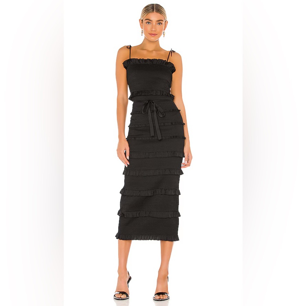 V. Chapman Lily Ruched & Ruffled Stretch Midi Dress